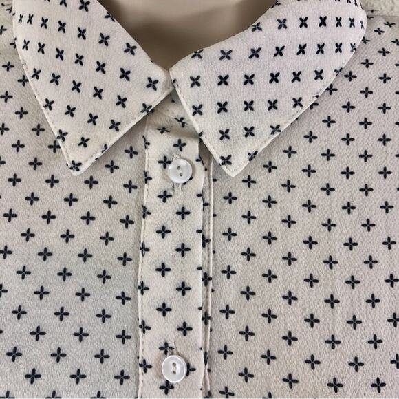 Vixbe Cream Black Print Button Front Long Sleeve Blouse Square Hem Loose Fit - Picture 5 of 16